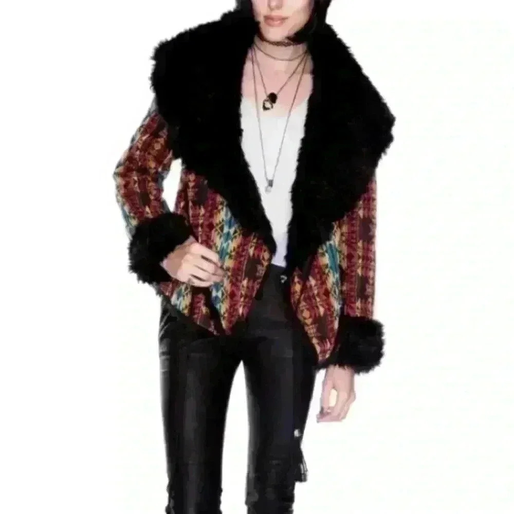 UNIF Aztec print faux fur jacket
